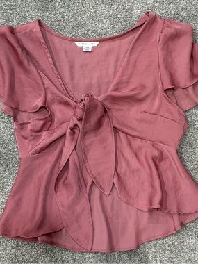 American Eagle Outfitters Dusty Rose Tie-Front Blouse